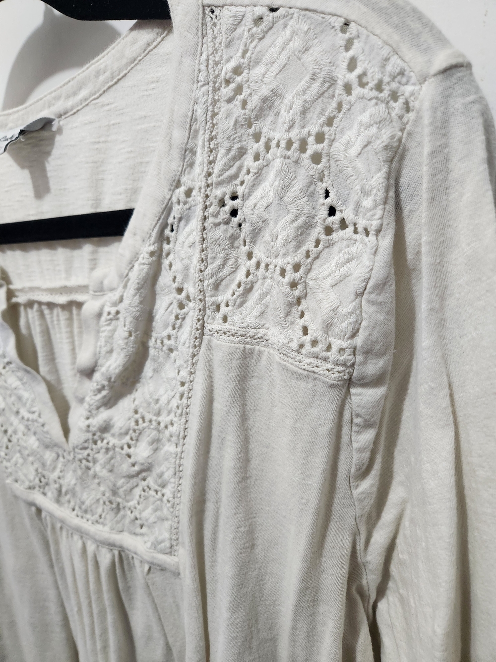 Lucky Brand Crochet Yoke Long-Sleeve Tunic Top in Cream - Picture 3 of 4